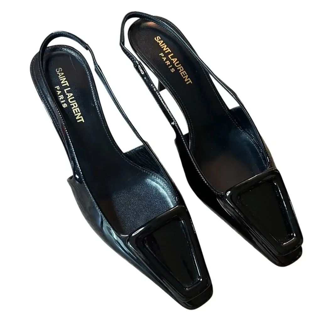 Saint Laurent Tom Slingback Pump 60 Black Patent Leather  NEW EU 36.5 US 6.5 - Picture 3 of 16